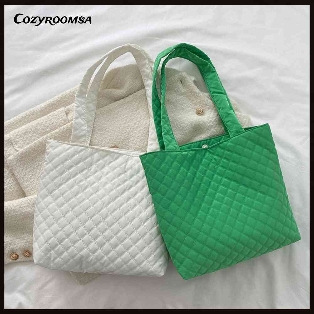 Túi Xách Đeo Vai Có Đệm Cotton Họa Tiết Lưới Hình Thoi Sức Chứa Lớn Cho Nữ