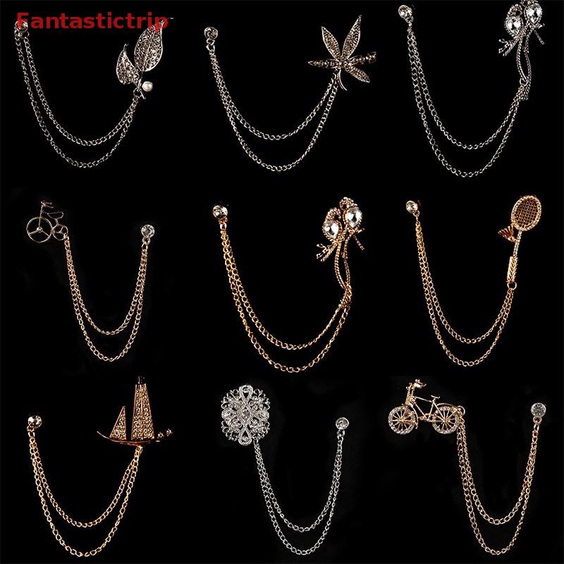 Ghim Cài Áo Hình Chiếc Lá Phối Dây Xích Tua Rua Thời Trang Cho Nam Và Nữ