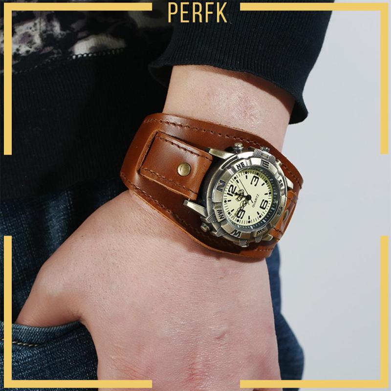 Đồng Hồ Đeo Tay Dây Da Màu Đen Phong Cách Punk Vintage Cho Nam