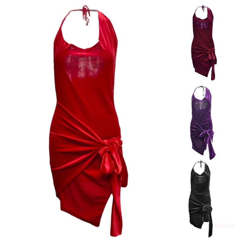 Đầm Dự Tiệc Một Mảnh Không Tay Cổ Chữ V Eo Cao Màu Trơn Thanh Lịch Dành Cho Nữ