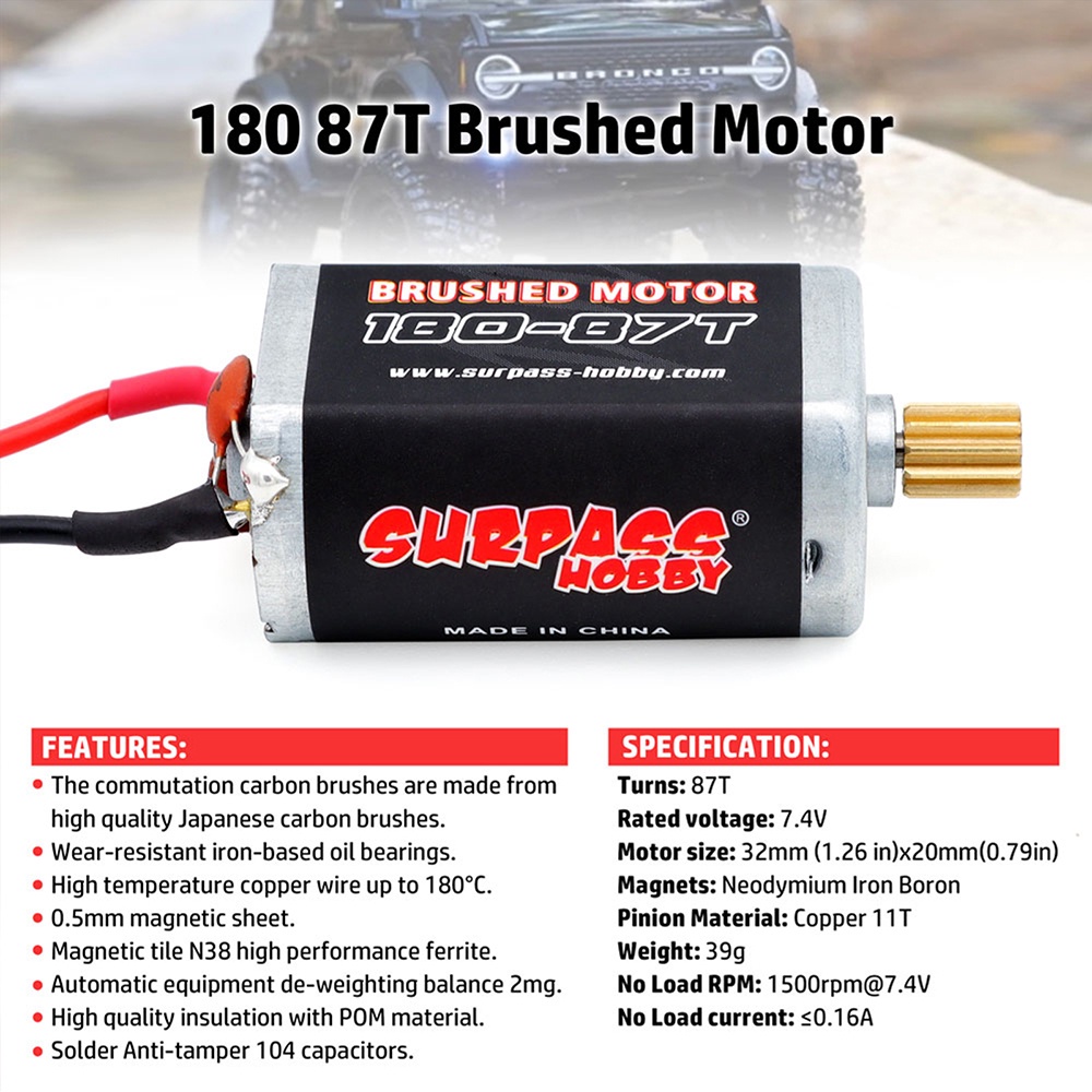 Động Cơ 180 87T 11T Cho Xe Điều Khiển Traxxas trx4m Tỉ Lệ 1 / 18