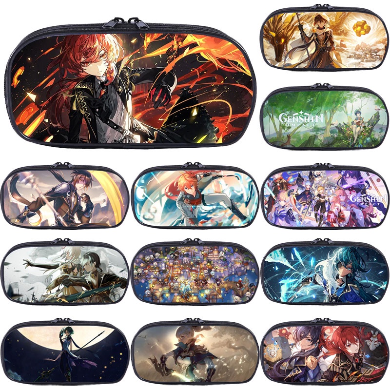 Genshin Impact Túi Đựng Đồ Trang Điểm Có Khóa Kéo Họa Tiết Hoạt Hình 3D Cho Bé