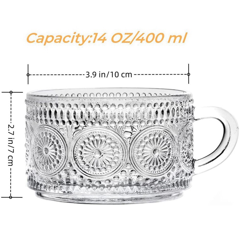 Cốc Uống Cà Phê Bằng Thủy Tinh Dập Nổi Họa Tiết Cổ Điển Có Tay Cầm Có Thể Xếp Chồng Lên Nhau