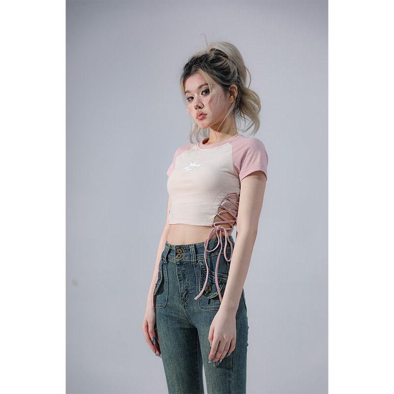 COZOK Áo Thun Tay Ngắn Dáng Ôm Phối Màu Thời Trang Quyến Rũ Cho Nữ