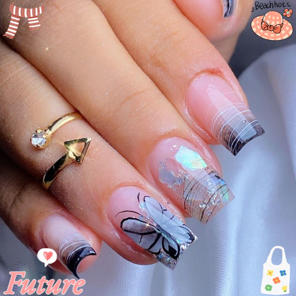 Set 24 Móng Tay Giả Có Thể Tháo Rời Viền Trắng