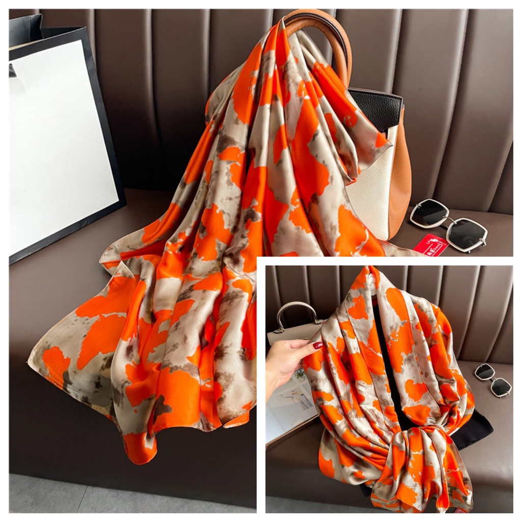 Khăn Quàng Cổ Chống Nắng Bằng Lụa Cỡ Lớn 180 * 90CM In Họa Tiết Thời Trang Sang Trọng