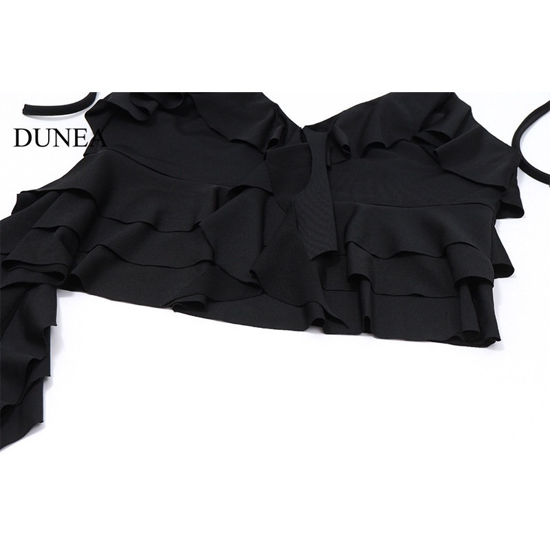 DUNEA Áo Peplum Hai Dây Cổ Chữ V Hở Lưng Gợi Cảm