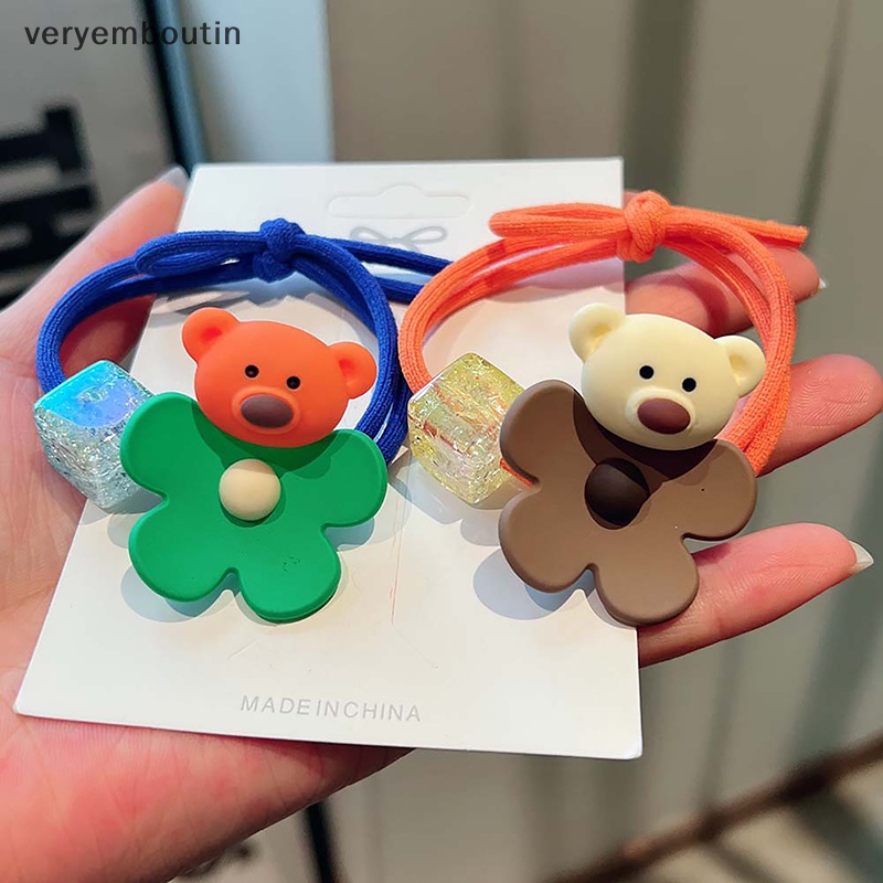 1 Dây Cột Tóc Co Giãn Đính Hoa / Gấu Màu Sắc Dễ Thương Cho Bé Gái