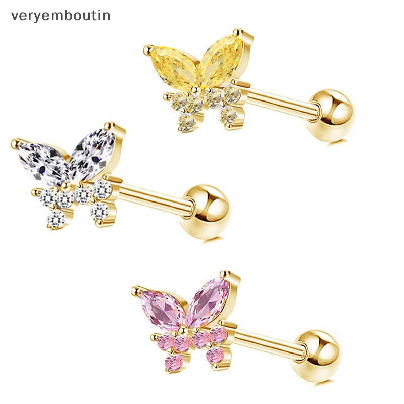 1 Khuyên Tai Hình Bướm Dạng Xoắn Ốc Đính Đá Zircon