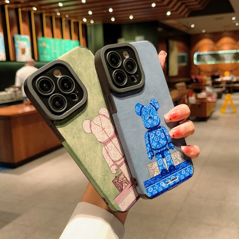 Ốp Điện Thoại Da Lộn Mềm Hình Gấu Chống Trượt Cho iPhone 14 13 12 11 Pro MAX XS MAX XR XS X 7 8 Plus SE