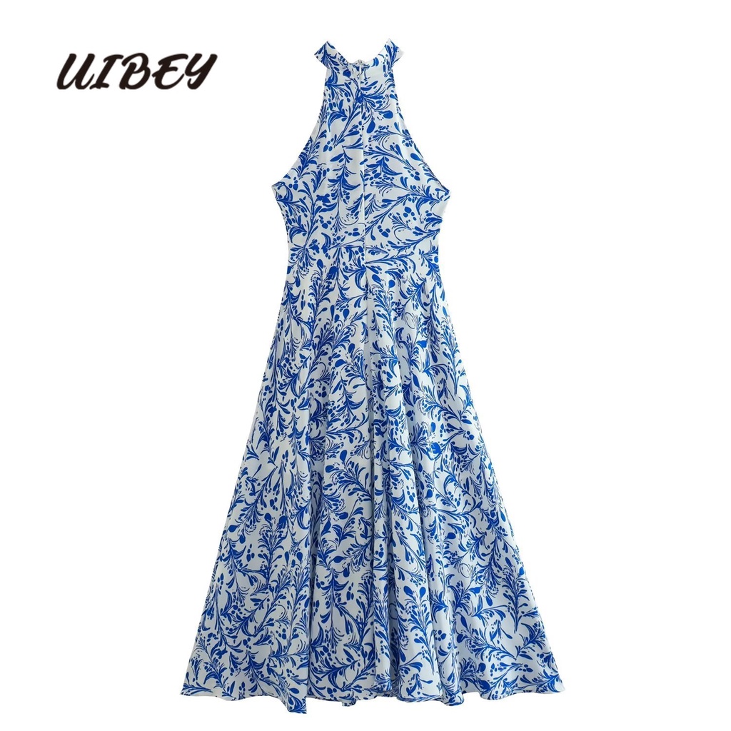 Uibey Đầm Hai Dây Mỏng Sát Nách In Họa Tiết Thời Trang 4289
