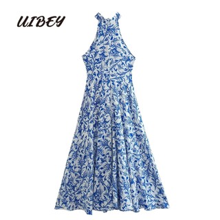 Uibey đầm hai dây mỏng sát nách in họa tiết thời trang 4289