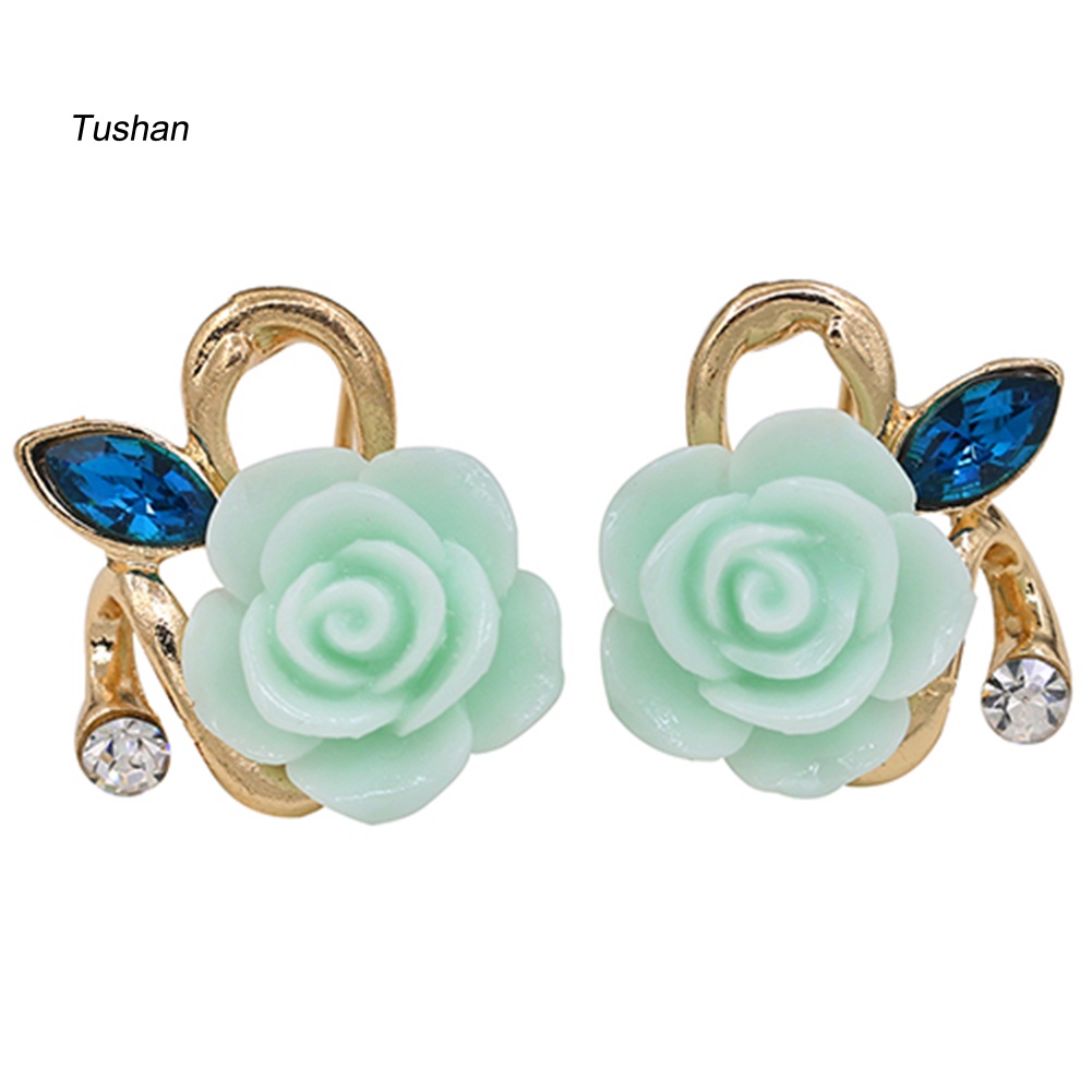 1 Đôi Bông Tai Hình Hoa Hồng Đính Đá Phong Cách Retro