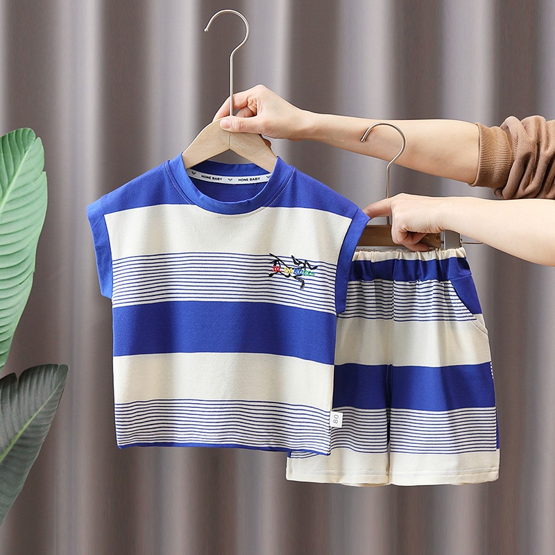 Set áo ba lỗ bé trai kèm quần đùi MINTSCLOSET Mint's Closet áo thun sát nách sọc ngang cho bé 1 2 3 4 5 tuổi - TN3192