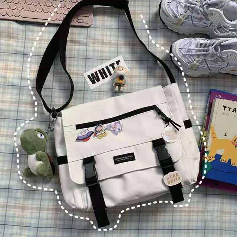 Túi Đeo Chéo Màu Tối Cỡ Lớn Phong Cách Harajuku Hàn Quốc Cho Nam