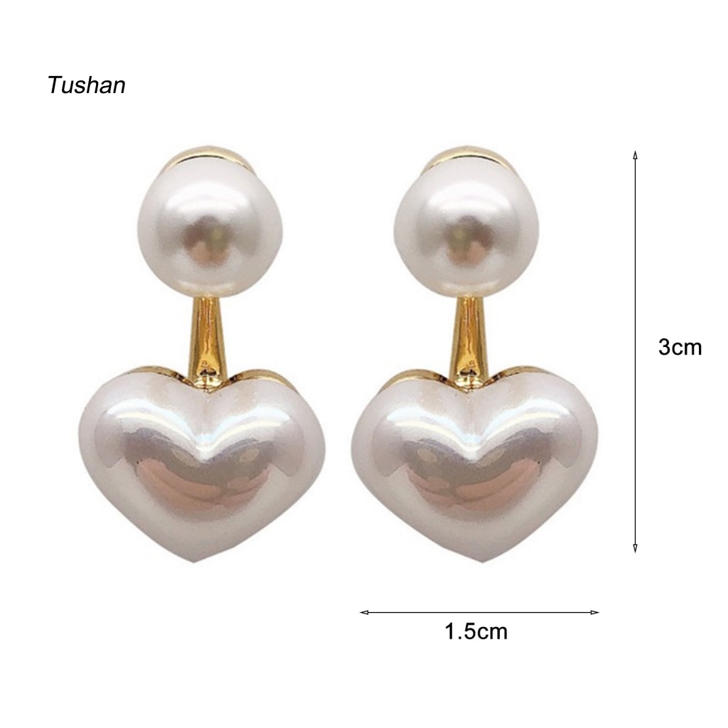 1 Đôi Bông Tai Hình Trái Tim Đính Ngọc Trai Giả Màu Trắng Dành Cho Nữ
