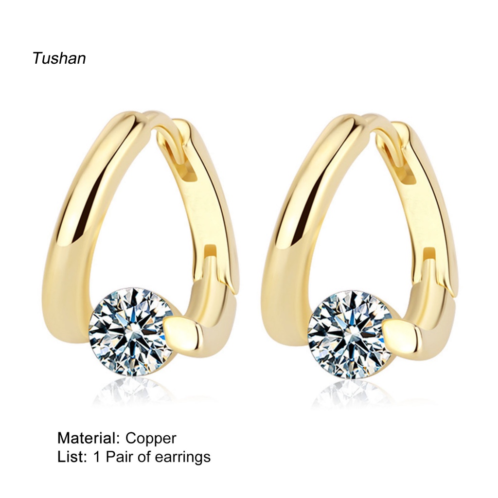 1 Đôi Bông Tai Hình Học Đính Đá Zircon Lấp Lánh Dành Cho Nữ