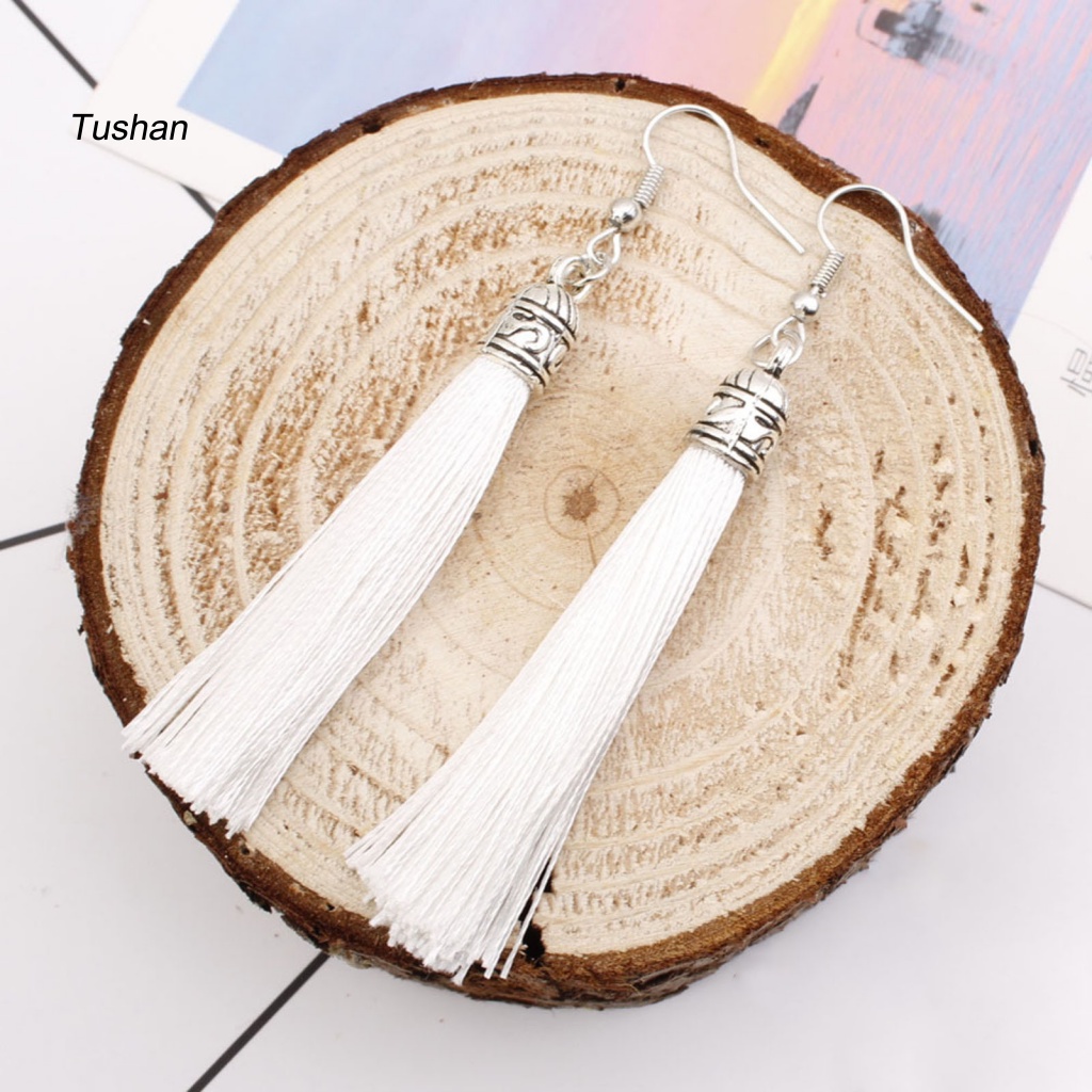 1 Đôi Bông Tai Thiết Kế Móc Tua Rua Phong Cách Bohemian