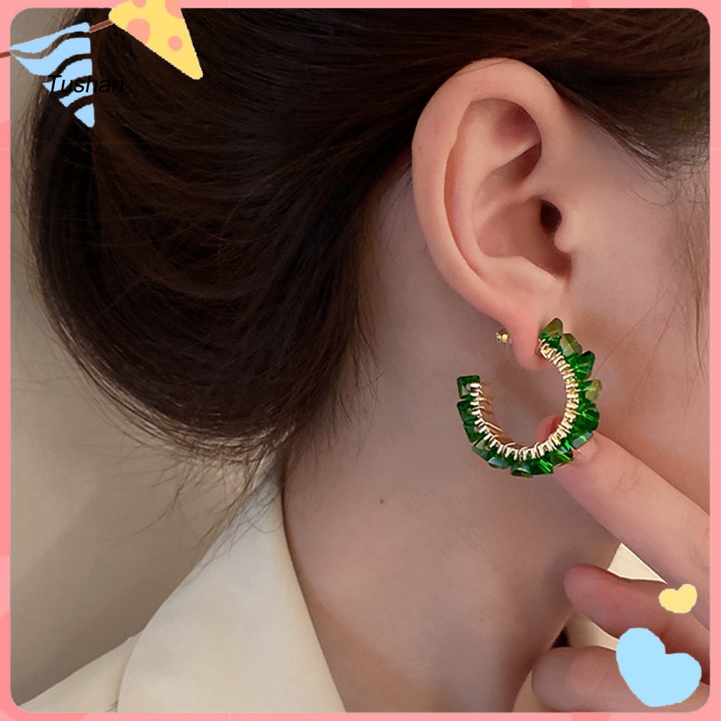 1 Đôi Bông Tai Hình Chữ C Đính Đá Ngọc Lục Bảo Giả Thời Trang Bông Tai Hình Tròn Thời Trang Dành Cho Nữ