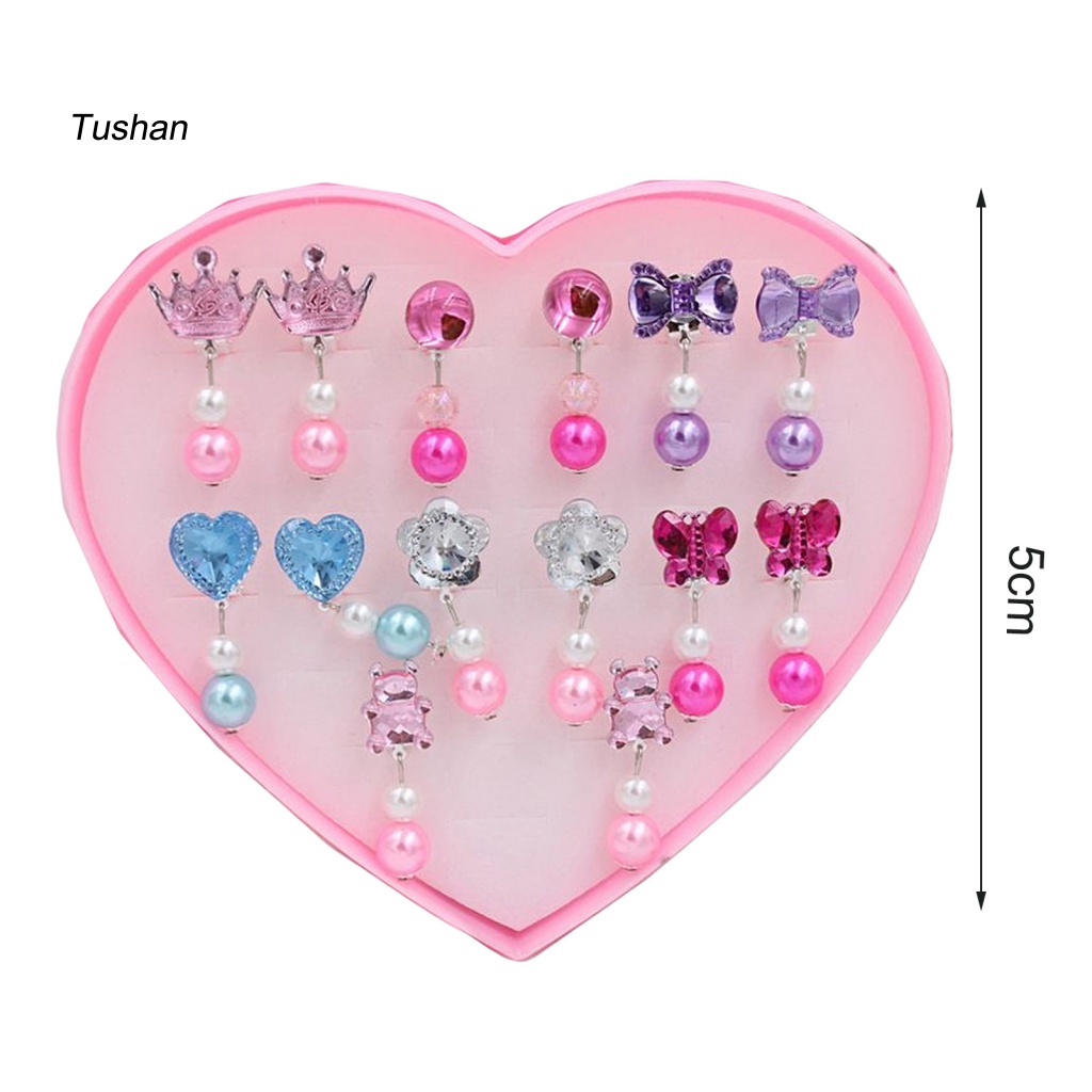 Hộp 7 Đôi Khuyên Tai Ngọc Trai Nhân Tạo Hình Hoạt Hình Không Đau Cho Bé Gái