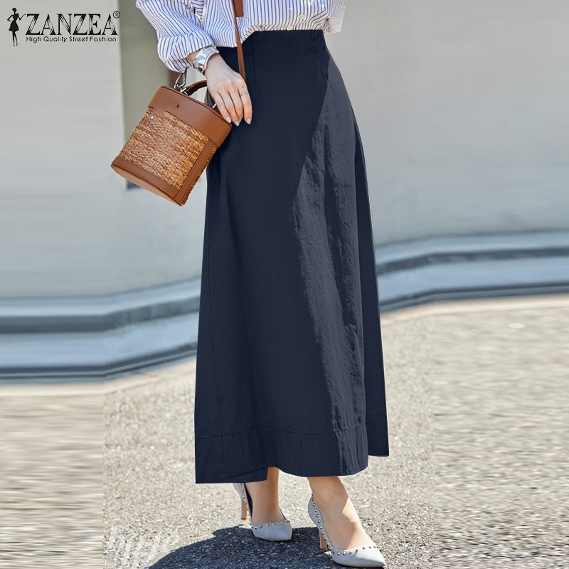 Zanzea Chân Váy Cotton Màu Trơn Lưng Cao Có Khóa Kéo Phong Cách Hàn Quốc Cho Nữ