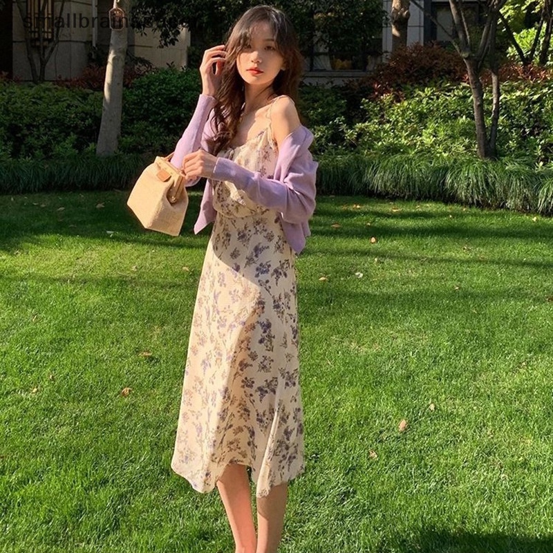 Đầm Midi Hai Dây Họa Tiết Hoa Thời Trang Mùa Hè Cho Nữ SBS