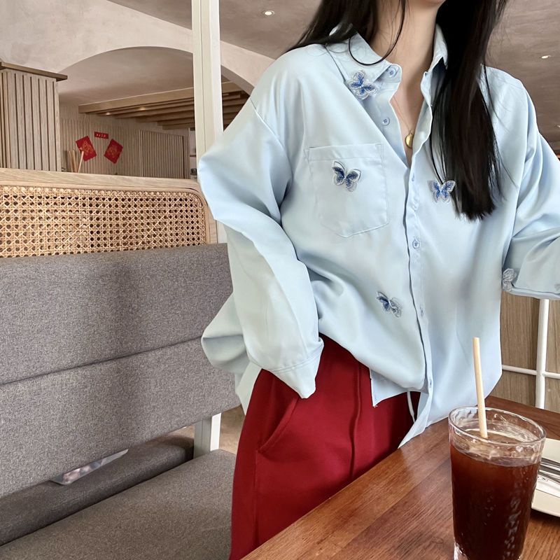 COZOK Áo Sơ Mi Nữ Dài Tay Cổ Bẻ Form Rộng Thời Trang Hàn