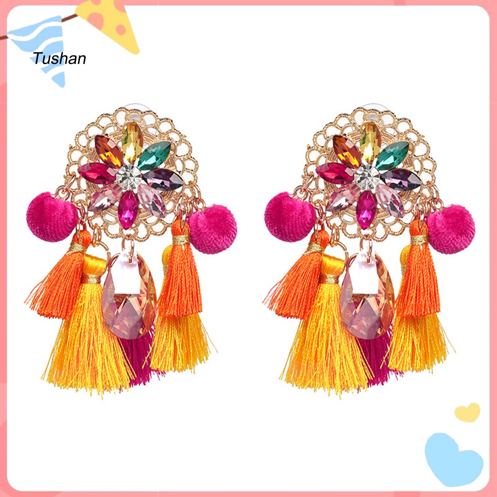 Bông Tai Dạng Dây Tua Đính Đá Thời Trang Boho Cho Nữ