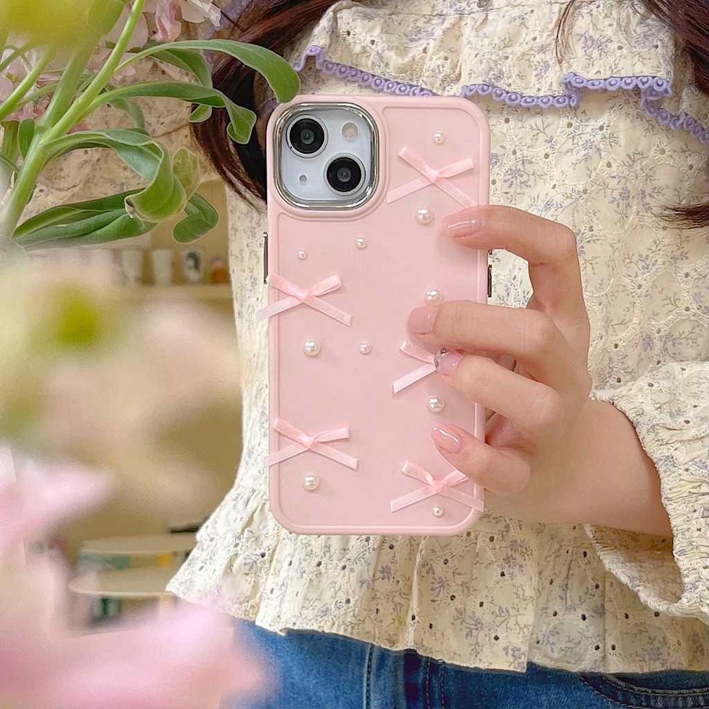 Ốp Điện Thoại Mềm Đính Nơ Ngọc Trai 3D Cho Iphone 13Pro 14ProMax 11 12 13 14 Pro Max 12Pro XR X 7 8 Plus 14Pro 13ProMax
