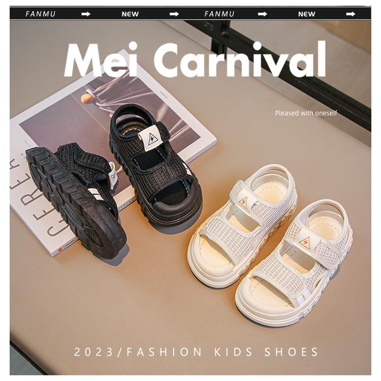 [Good Things Khuyến Mãi] Giày Sandal Thể Thao Đế Mềm Hở Ngón Quai Dán Chống Trượt Thoải Mái Mùa Hè Cỡ Vừa Và Lớn Cho Bé Trai