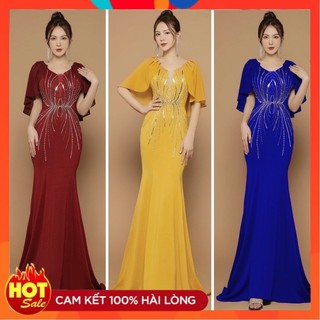 [ĐƯỢC KIỂM TRA HÀNG] Đầm dạ hội đuôi cá tay choàng kết đá hình hoa sen cao cấp - Yêu Shop 85