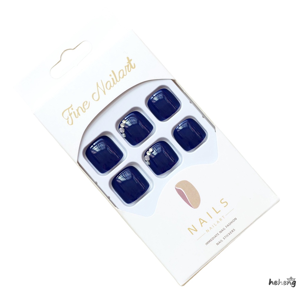 Móng Chân Giả Màu Xanh Đậm Bóng Có Thể Tái Sử Dụng