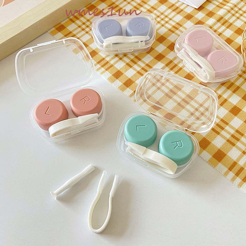 Hộp Đựng Kính Áp Tròng Bằng Nhựa WMES15H Hình Vuông In Chữ Hoạt Hình Đơn Giản Phong Cách Hàn Quốc