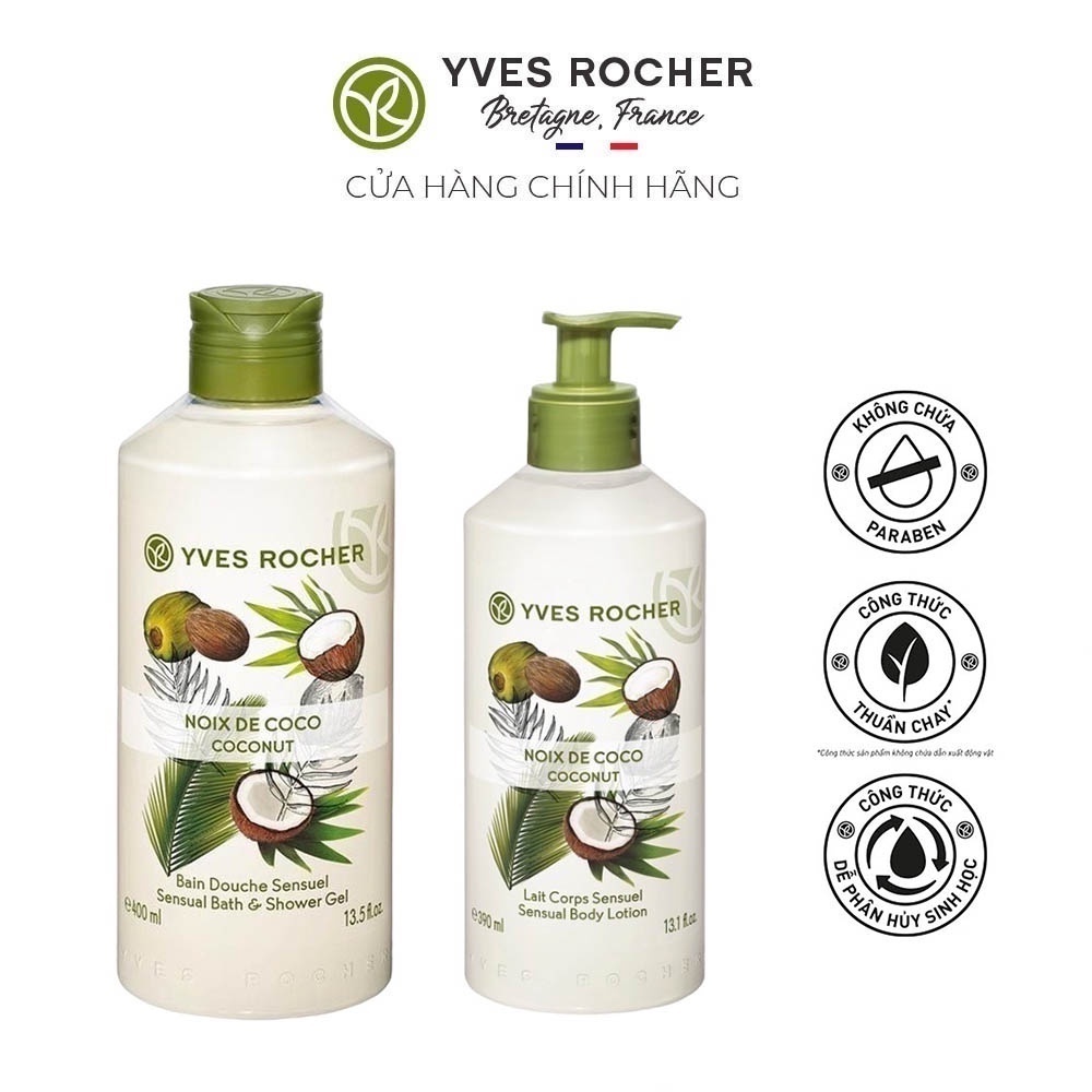 Combo Làm Sạch và Dưỡng Ẩm Yves Rocher Coconut Sensual Body Lotion 790ml