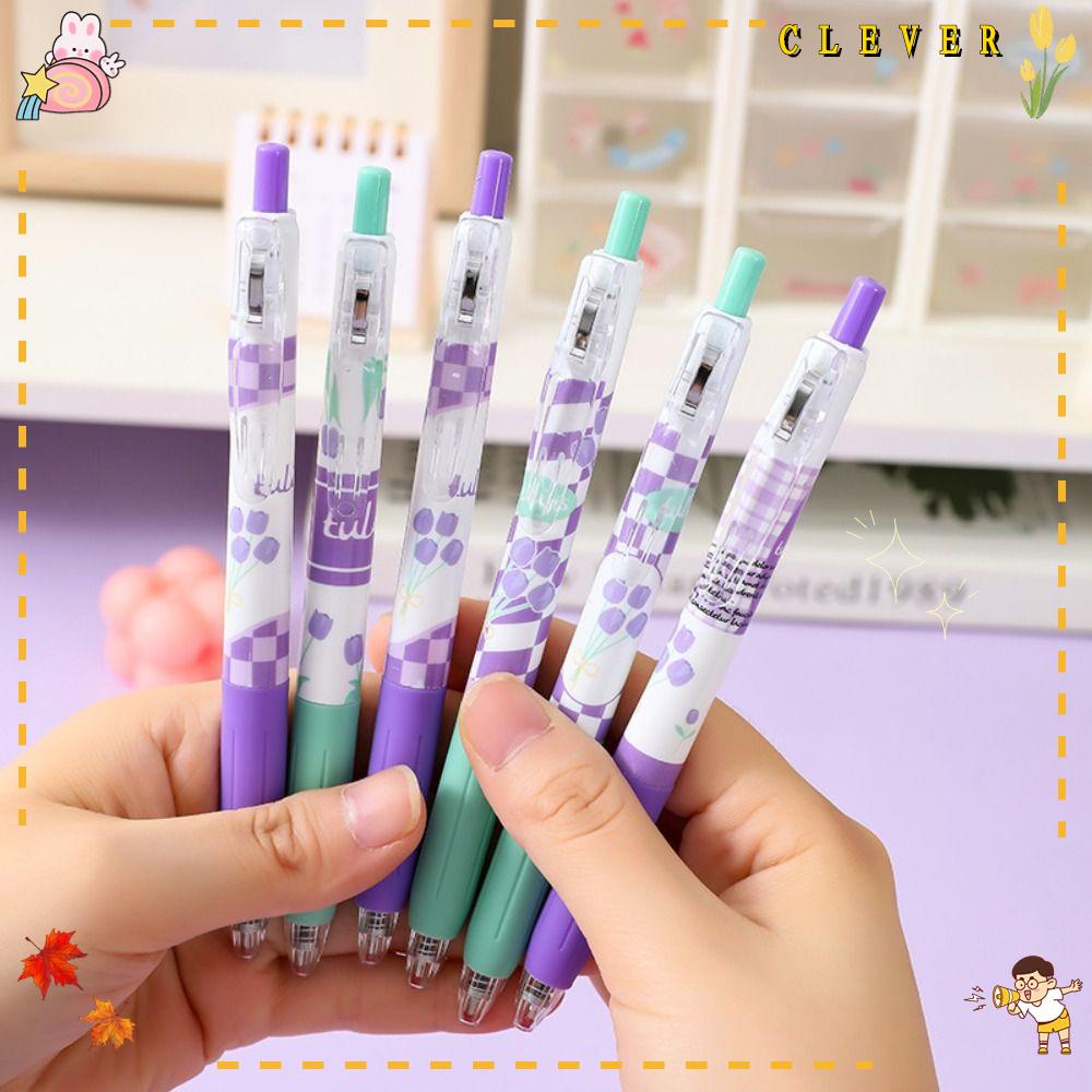 Bộ 6 Cây Bút Mực Đen Dạng Nhấn Hình Hoa Tulip Kèm Kẹp Tiện Dụng Cho Văn Phòng / Trường Học