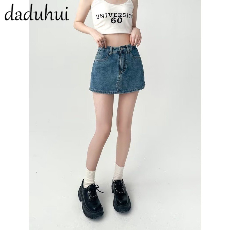 Daduhui New Korean version of ins light-colored denim skirt niche high waist A-line skirt package hip skirt