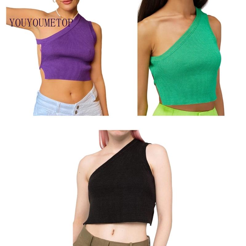 Youyo Áo Hai Dây Hở Lưng Ôm Dáng Y2K Màu Trơn Có Gân Hở Vai Cho Nữ