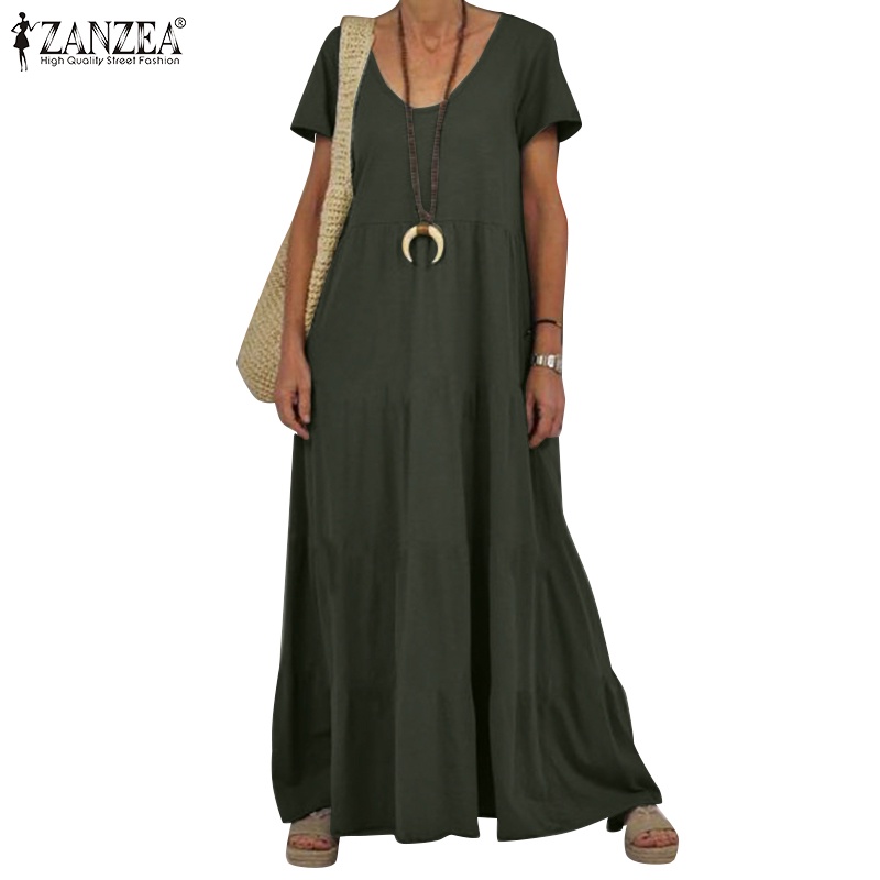 Zanzea Đầm Nữ Ngắn Tay Cổ Chữ V Nhiều Tầng Thời Trang