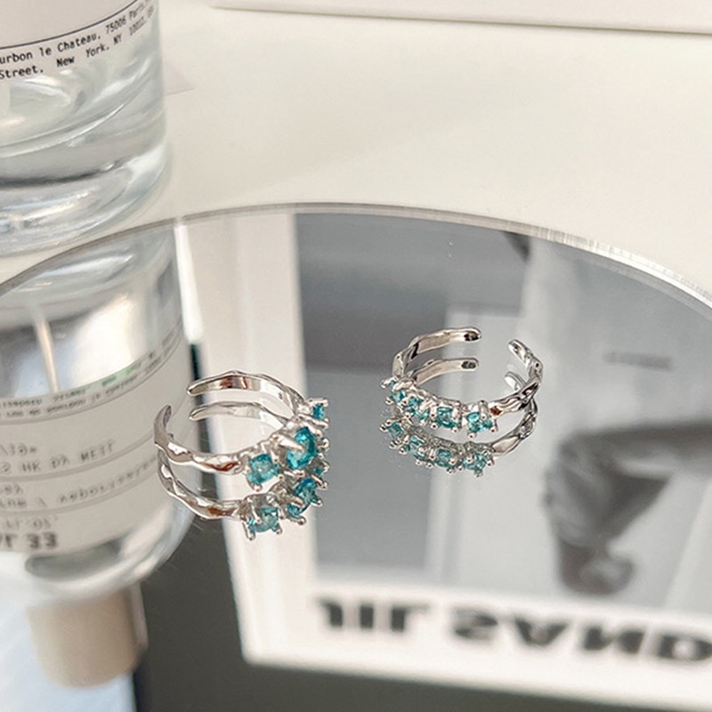 Nhẫn Hở Đính Đá Zircon Xanh Dương Sang Trọng Phong Cách Hip Hop Cá Tính