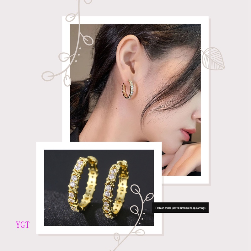 Ygt Khuyên Tai Vòng Kim Loại Đính Đá Zircon X Thời Trang Đơn Giản Phong Cách Gothic Hàn Quốc Cho Nữ