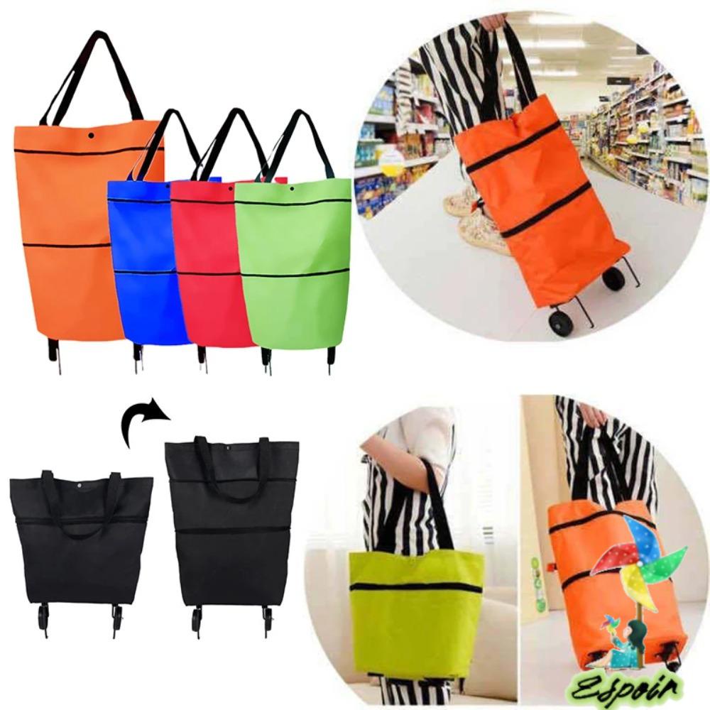 Túi Mua Sắm 2 Trong 1 Siêu Nhẹ 2 Bánh Xe Kéo Kim Loại Gấp Gọn Tiện Lợi