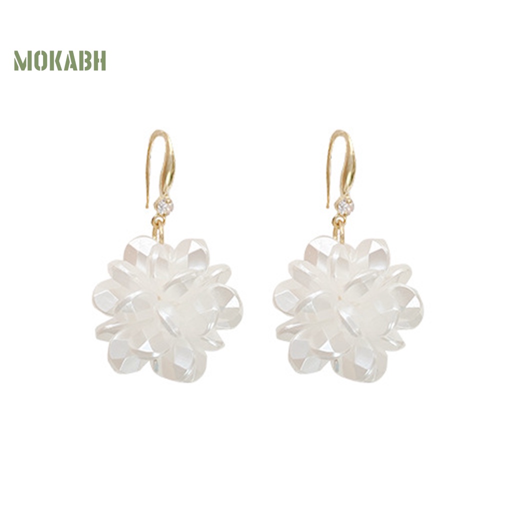 1 Đôi Bông Tai Móc Hình Bông Hoa Màu Trắng Trơn Phong Cách Pháp Thanh Lịch Thời Trang