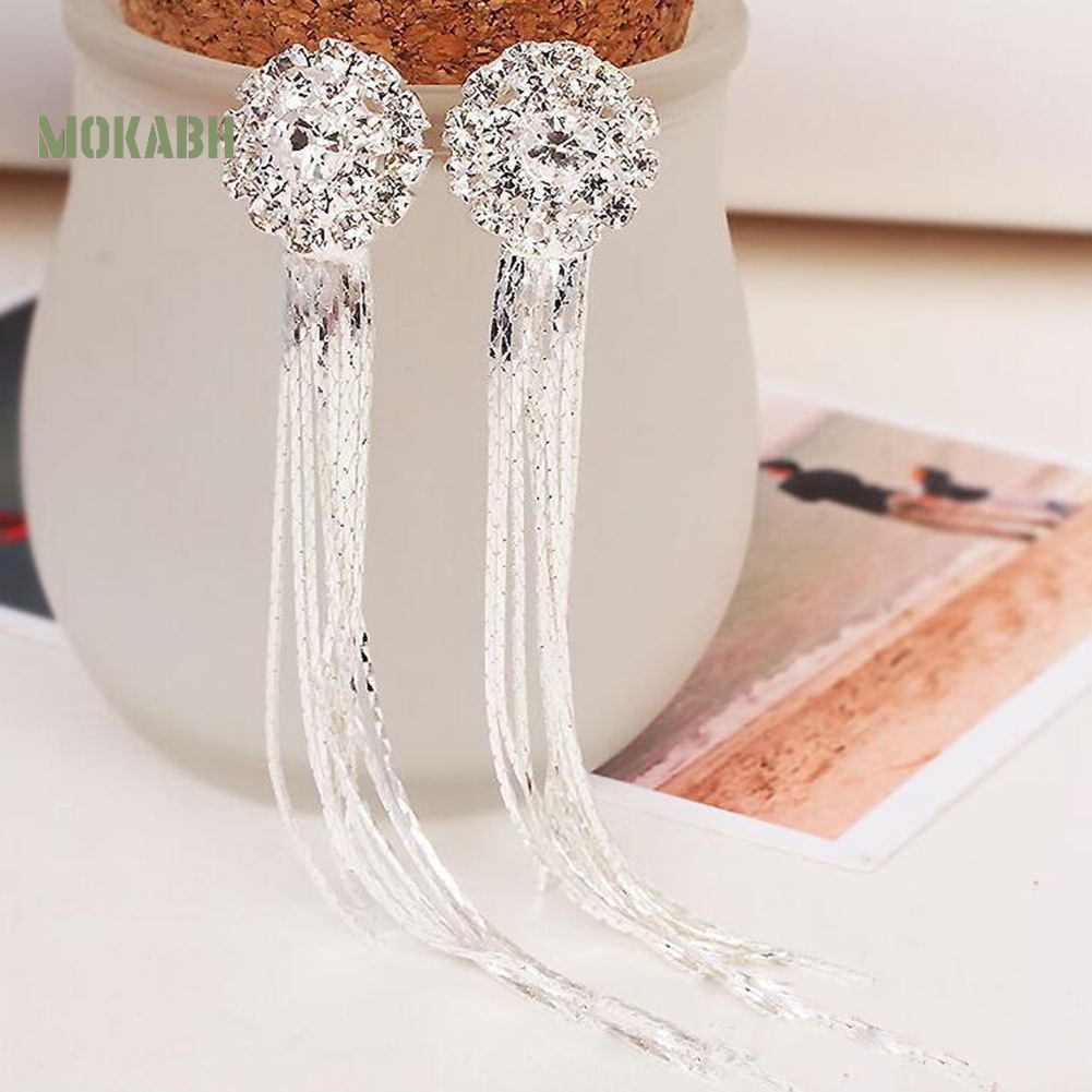 Bông Tai Dáng Dài Đính Đá Lấp Lánh Thời Trang Cho Cô Dâu