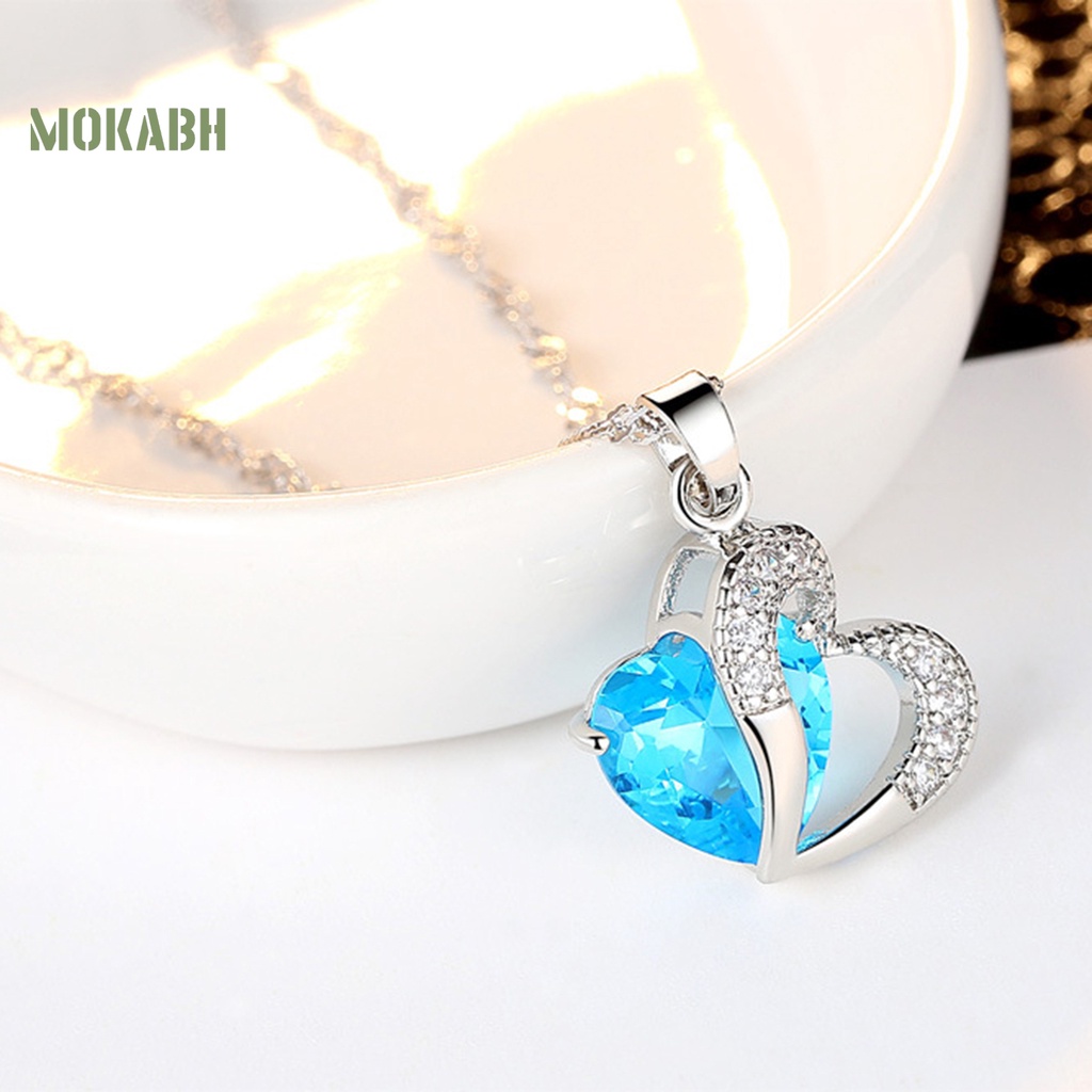 1 Bộ Vòng cổ + Bông Tai Đính Đá Zircon Hình Trái Tim Lấp Lánh