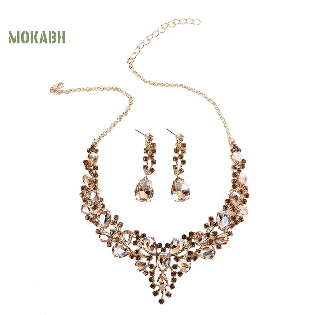 1 Set Vòng cổ Và Bông Tai Đính Đá Giả Kim Cương Lấp Lánh