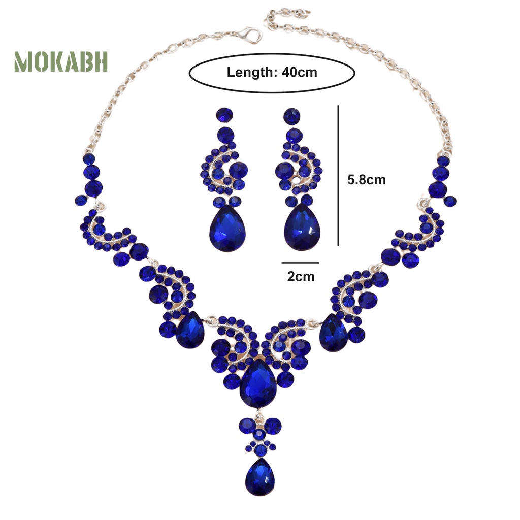 1 Bộ Vòng cổ + Bông Tai Đính Đá Hình Giọt Nước Lấp Lánh Sang Trọng