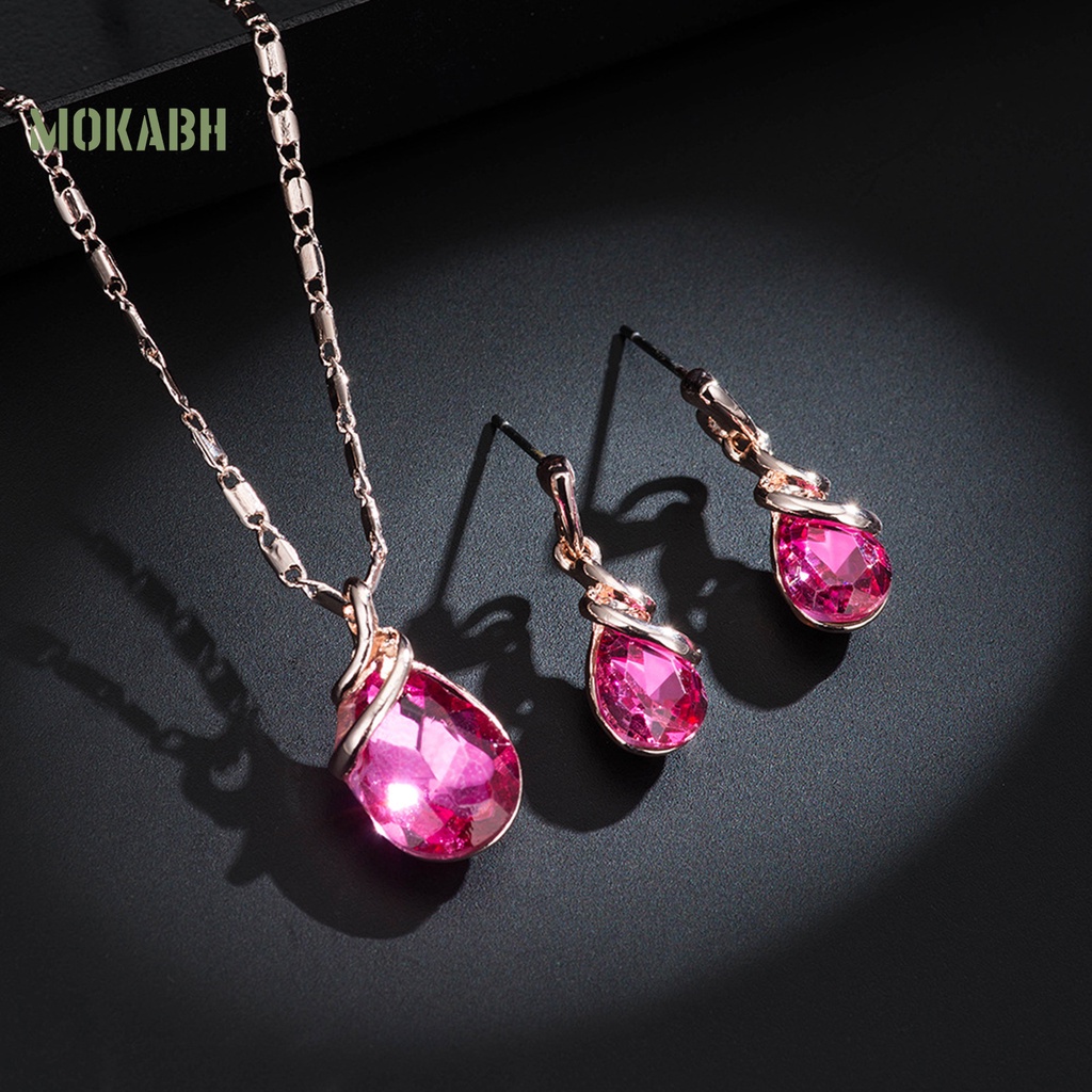 1 Bộ Vòng cổ + Bông Tai Đính Đá Hình Giọt Nước Kiểu Dáng Sang Trọng