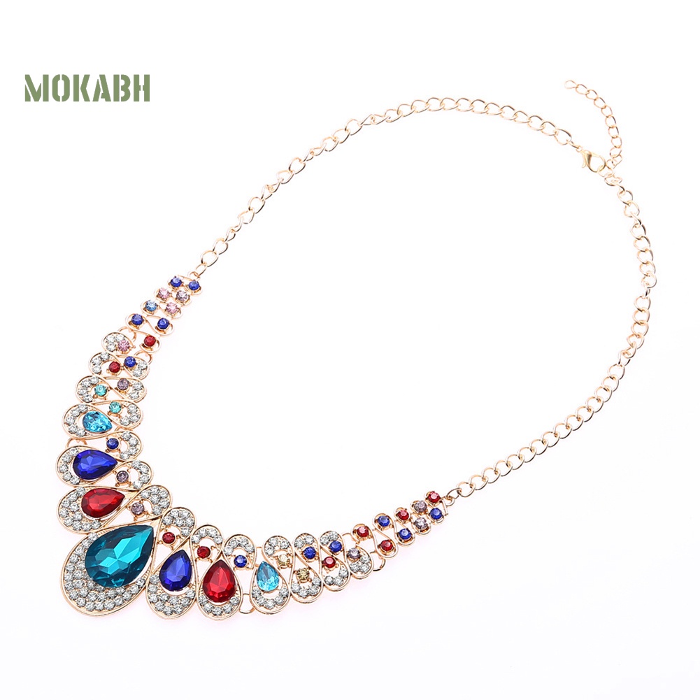 Set 2 Vòng cổ + Bông Tai Đính Đá Hình Giọt Nước