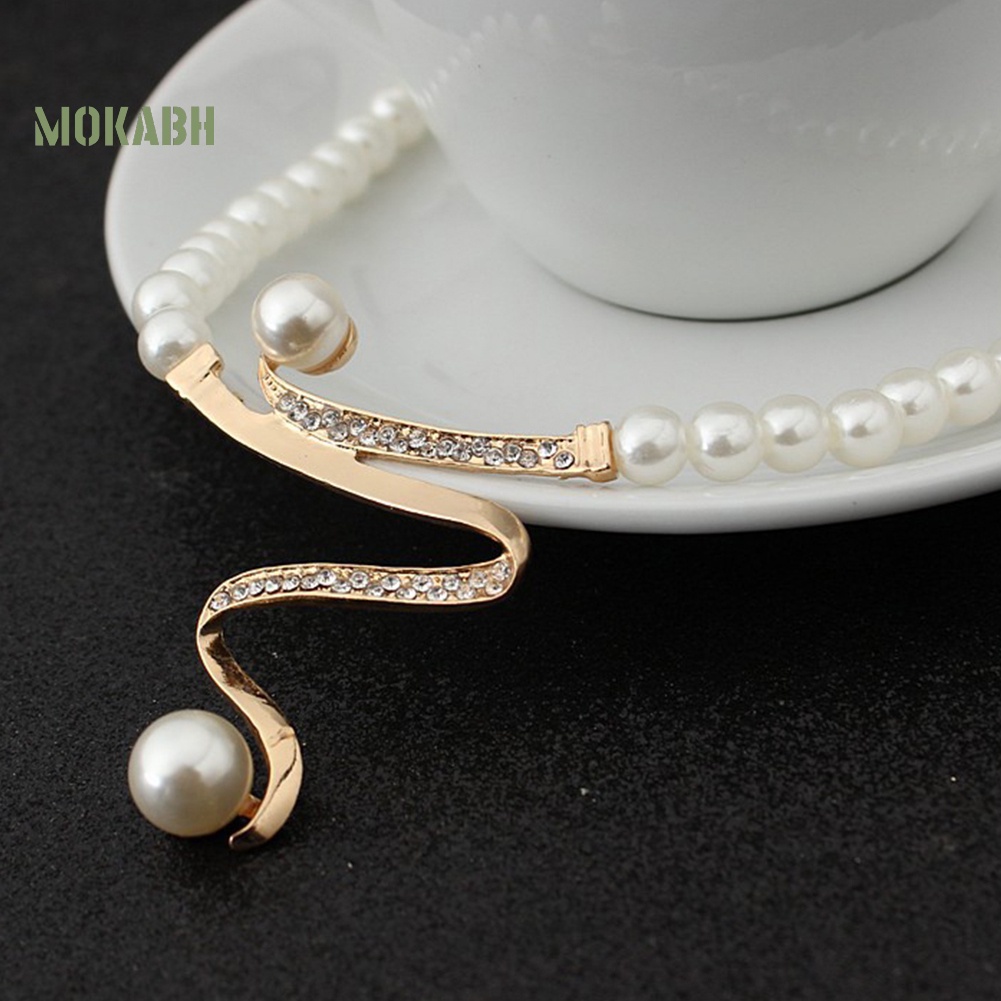 Bộ Vòng cổ + Bông Tai Đính Ngọc Trai Nhân Tạo &amp; Kim Cương Giả Cho Nữ