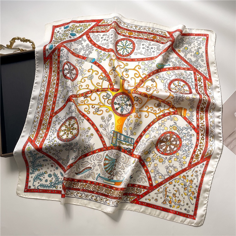 Khăn Choàng Cổ Hình Vuông 70X70Cm Chất Liệu Lụa Họa Tiết Hình Học Thời Trang Cho Nữ